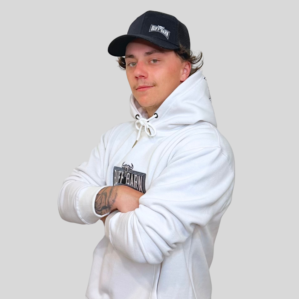 white hoodie black embroidery