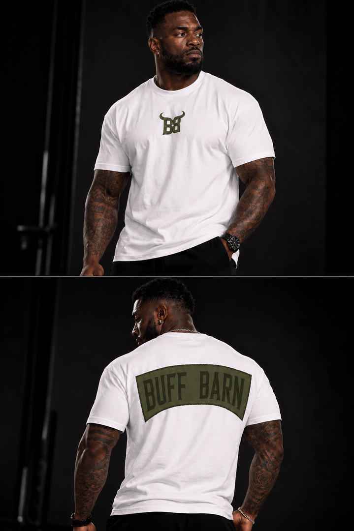 Camouflage Tee - White with Army Green