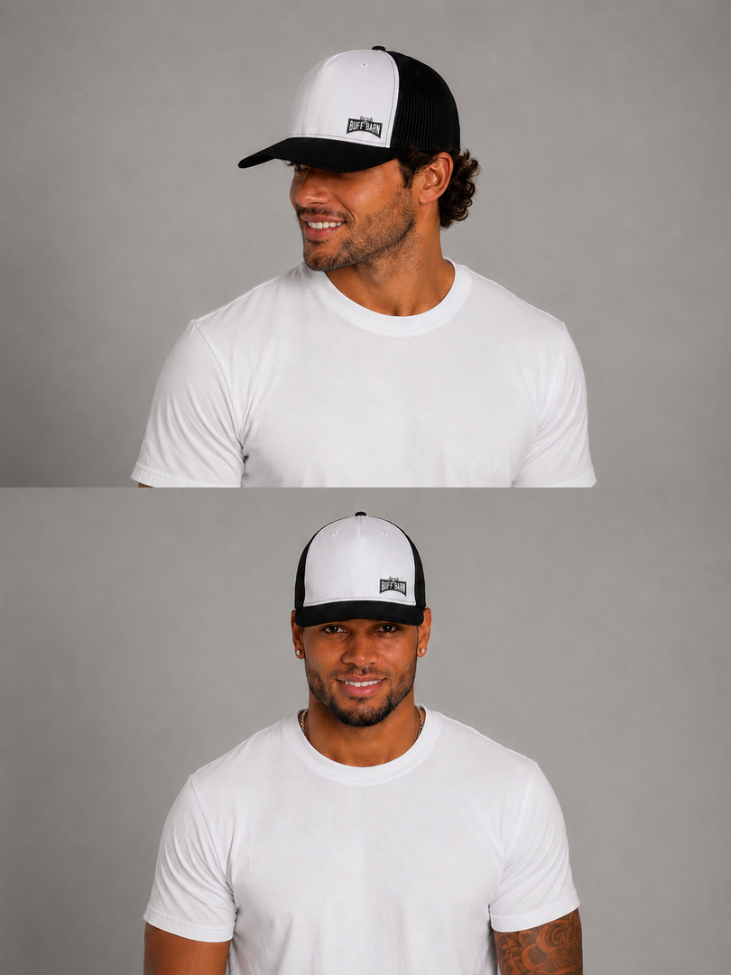 White Front / Black Brim – Side BB Logo