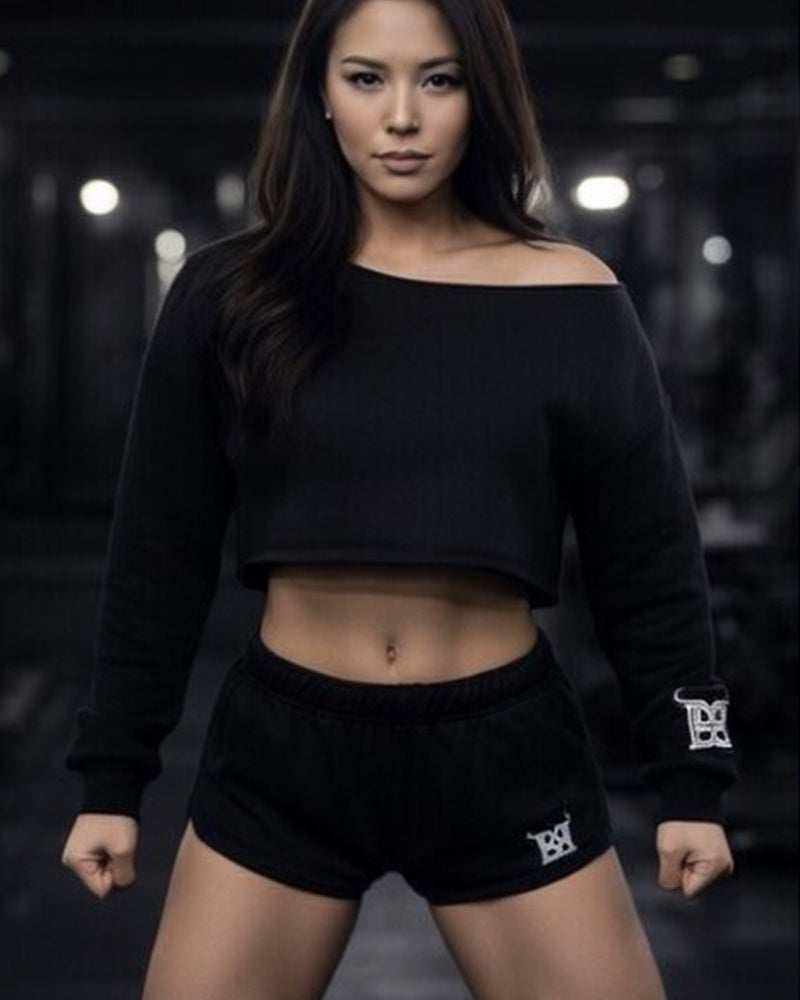 Women's Off-The-Shoulder Crop Top - Black