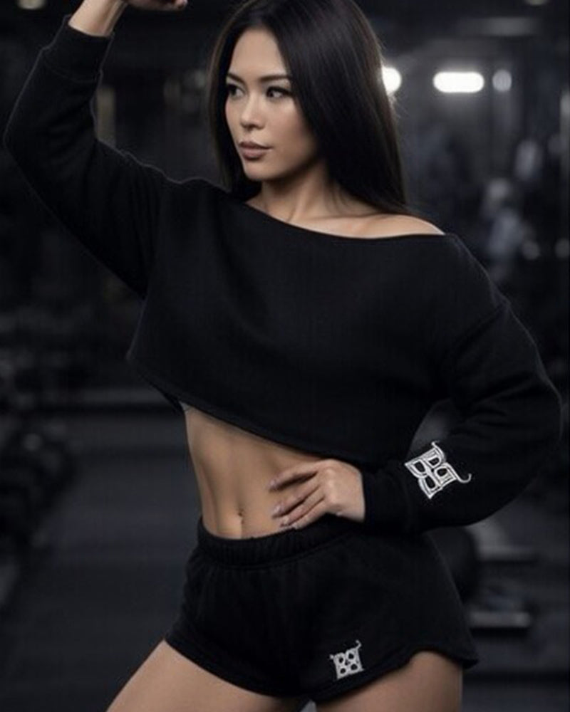 Women's Off-The-Shoulder Crop Top - Black