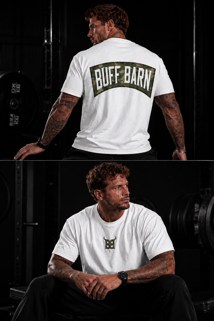Camouflage Tee - White with Camo Green