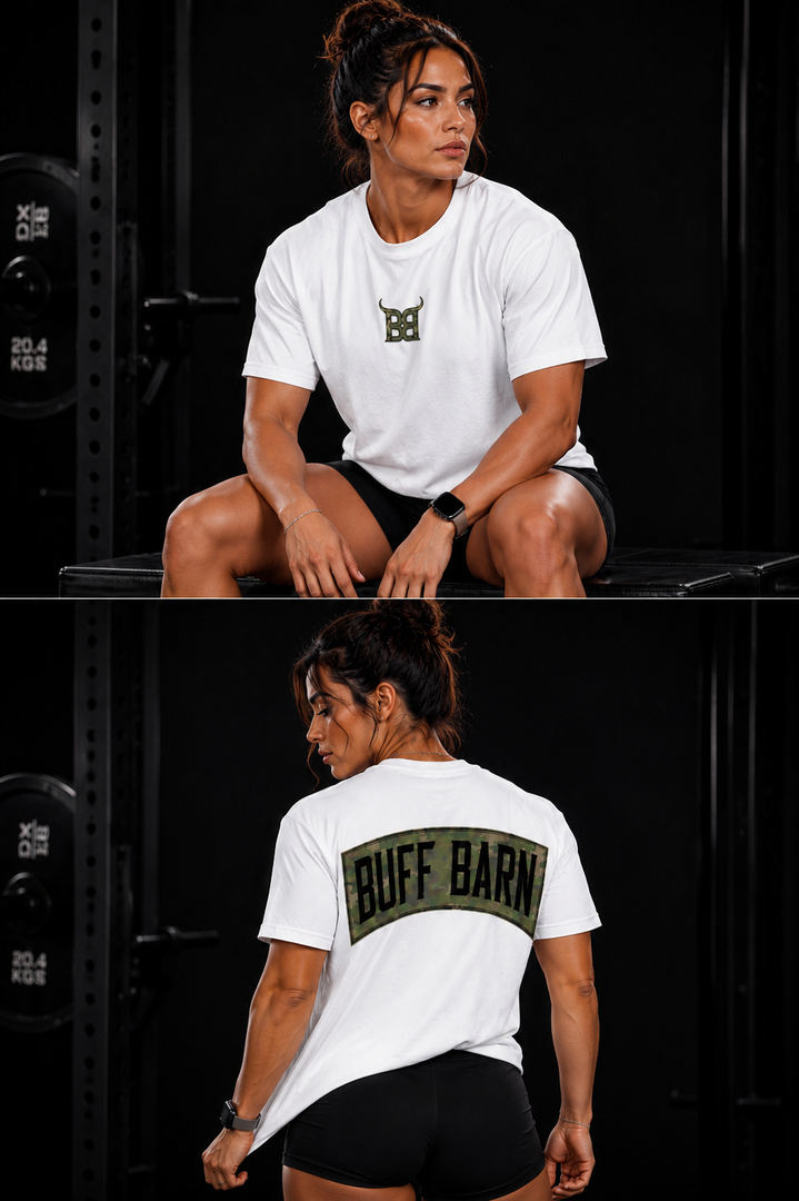 Camouflage Tee - White with Camo Green