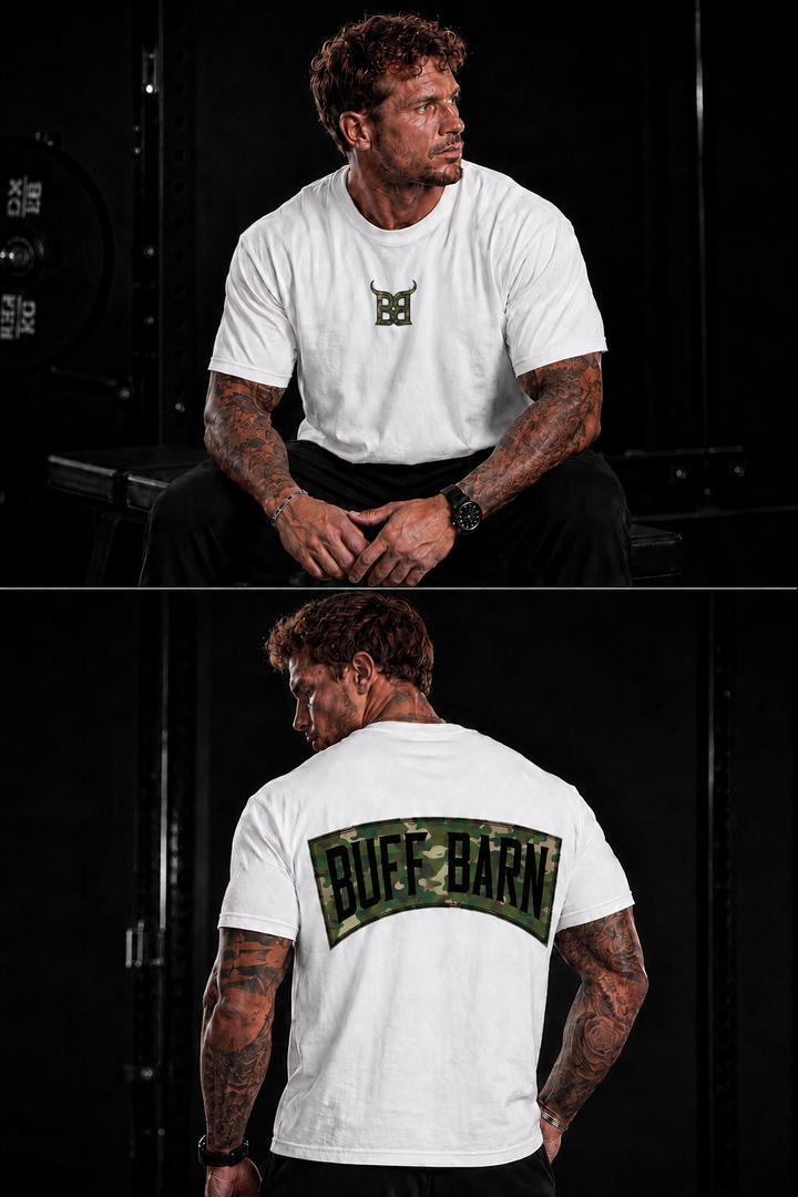 Camouflage Tee - White with Camo Green