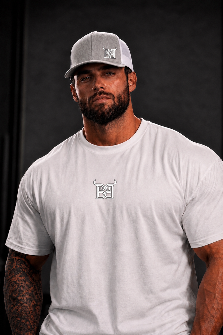 NEW GREY TRUCKER HATS / Grey with white raised, silicone emblem