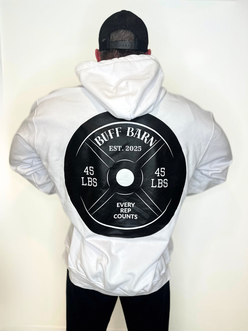 45LB Plate Zip Hoodie – White