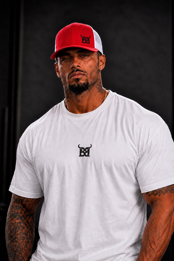 NEW RED TRUCKER HATS / Red with black raised silicone emblem
