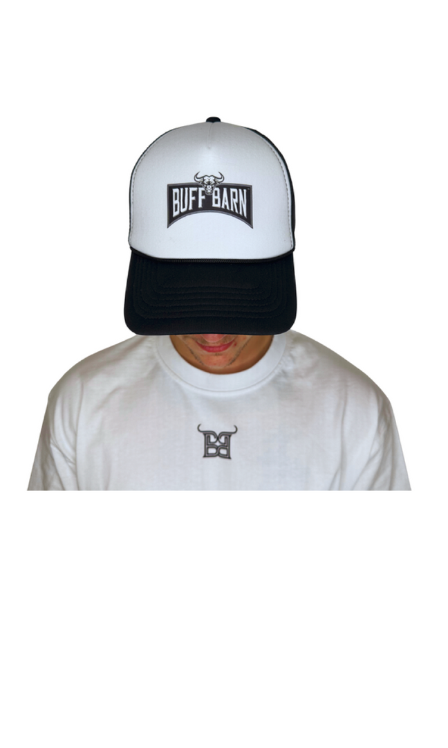 White Front / Black Brim – Classic Buff Barn Patch