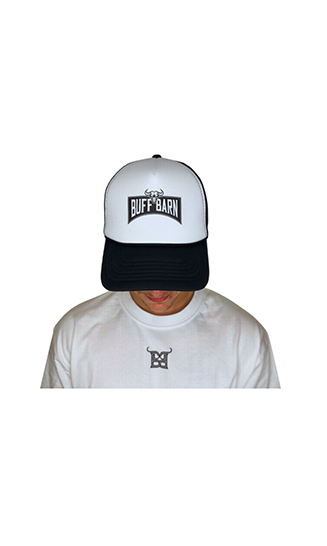 White Front / Black Brim – Classic Buff Barn Patch